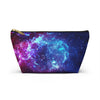 NerdyKeppie Galaxy Bi Pride Zipper Pouch with T-Bottom. A zippered accessory/makeup bag featuring a t-bottom and a Galaxy pattern in bisexual pride colors. This pride zipper pouch is fully lined and comes in two sizes.