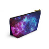 NerdyKeppie Galaxy Bi Pride Zipper Pouch with T-Bottom. A zippered accessory/makeup bag featuring a t-bottom and a Galaxy pattern in bisexual pride colors. This pride zipper pouch is fully lined and comes in two sizes.