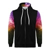 NerdyKeppie Galaxy Lightweight Lesbian Pride Zip Up Hoodie. A black hooded sweatshirt with zipper and two front pockets. This lesbian pride hoodie has a galaxy design on its sleeves and inside its hood!. 