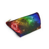 NerdyKeppie Galaxy Rainbow Gay Pride Zipper Pouch with T-Bottom. A zippered accessory/makeup bag featuring a t-bottom and a Galaxy pattern in rainbow pride colors. This gay pride zipper pouch is fully lined and comes in two sizes.