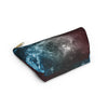 NerdyKeppie Galaxy Trans Pride Zipper Pouch with T-Bottom. A zippered accessory/makeup bag featuring a t-bottom and a Galaxy pattern in transgender pride colors. This trans pride zipper pouch is fully lined and comes in two sizes.