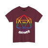 NerdyKeppie "Gaymer" d20 Cotton Rainbow Gay Pride Tee Shirt. A unisex cotton tee shirt with a d20 "Gaymer" design on it in rainbow pride colors. This gay pride tee shirt has a classic fit.