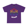 NerdyKeppie "Gaymer" d20 Cotton Rainbow Gay Pride Tee Shirt. A unisex cotton tee shirt with a d20 "Gaymer" design on it in rainbow pride colors. This gay pride tee shirt has a classic fit.