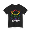 NerdyKeppie "Gaymer" d20 Cotton Rainbow Gay Pride Tee Shirt. A unisex cotton tee shirt with a d20 "Gaymer" design on it in rainbow pride colors. This gay pride tee shirt has a classic fit.