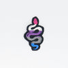 NerdyKeppie's Genderfluid Snake Embroidered Pride Patch are shaped like their namesake and stitched on black duck cloth!