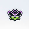 NerdyKeppie's Genderqueer BONEYARD Bee Embroidered Pride Patch are shaped like their namesake and stitched on black duck cloth!