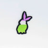 NerdyKeppie's Genderqueer BONEYARD Rabbit Embroidered Pride Patch are shaped like their namesake and stitched on black duck cloth!