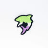 NerdyKeppie's Genderqueer BONEYARD Shark Embroidered Pride Patch are shaped like their namesake and stitched on black duck cloth!
