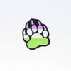 NerdyKeppie's Genderqueer Bear Paw Embroidered Pride Patch are shaped like their namesake and stitched on black duck cloth!