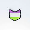 NerdyKeppie's Genderqueer Cat Embroidered Pride Patch are shaped like their namesake and stitched on black duck cloth!