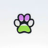 NerdyKeppie's Genderqueer Dog Paw Embroidered Pride Patch are shaped like their namesake and stitched on black duck cloth!