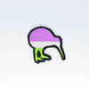NerdyKeppie's Genderqueer Kiwi Embroidered Pride Patch are shaped like their namesake and stitched on black duck cloth!