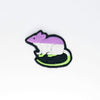 NerdyKeppie's Genderqueer Rat Embroidered Pride Patch are shaped like their namesake and stitched on black duck cloth!