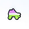 NerdyKeppie's Genderqueer Roller Derby Skate Embroidered Pride Patch are stitched on black duck cloth and backed by sturdy vinyl fuse.