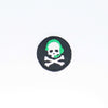 NerdyKeppie's Green IATSE Theater Tech Jolly Roger Embroidered Patch are stitched on black duck cloth and backed by sturdy vinyl fuse.