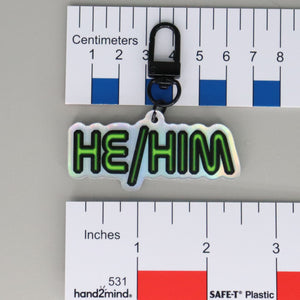 NerdyKeppie-Space Font Pronoun Keychain-He/Him