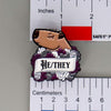 NerdyKeppie Capybara Enamel Ace Pride Pronoun Pins. Our enamel pin features an adorable capybara, a paper scroll with five different pronoun choices, and flowers in asexual pride colors. This pride pin ships from Portland, Oregon.