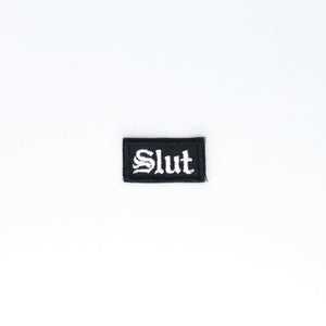 NerdyKeppie's Hooked Backing "Punk Slut" Embroidered Patch are stitched on sturdy rectangular duck cloth and backed with vinyl fuse.