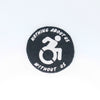 NerdyKeppie's Icon "Nothing About Us Without Us" Embroidered Disability Pride Patch are stitched on black duck cloth and backed by sturdy vinyl fuse.