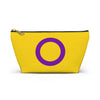 NerdyKeppie Intersex Pride Flap Zipper Pouch with T-Bottom. A zippered accessory/makeup bag featuring a t-bottom and an intersex flag pattern. This intersex pride zipper pouch is fully lined and comes in two sizes.