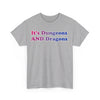 NerdyKeppie "It's Dungeons AND Dragons" Cotton Bi Pride Tee Shirt. A unisex cotton tee shirt with an "It's Dungeons AND Dragons" design on it in bisexual pride colors. This bi pride tee shirt has a classic fit.