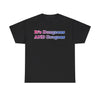 NerdyKeppie "It's Dungeons AND Dragons" Cotton Bi Pride Tee Shirt. A unisex cotton tee shirt with an "It's Dungeons AND Dragons" design on it in bisexual pride colors. This bi pride tee shirt has a classic fit.