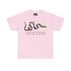 NerdyKeppie "Join Or Die" Cotton Multi-Flag LBGTQIA+ Pride Tee Shirt. A unisex cotton tee shirt with a Ben Franklin Join Or Die design on it featuring eight different pride flags. This LBGTQIA+ pride tee shirt has a classic fit.
