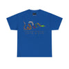 NerdyKeppie "Join Or Die" Cotton Multi-Flag LBGTQIA+ Pride Tee Shirt. A unisex cotton tee shirt with a Ben Franklin Join Or Die design on it featuring eight different pride flags. This LBGTQIA+ pride tee shirt has a classic fit.