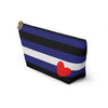 NerdyKeppie Leather Pride Flag Zipper Pouch with T-Bottom. A zippered accessory/makeup bag featuring a t-bottom and a leather flag pattern. This leather pride zipper pouch is fully lined and comes in two sizes.