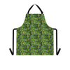 A person wearing a NerdyKeppie Lemurs Progress Pride Apron With Pocket. A sturdy poly twill apron with a pattern of lemurs and foliage on it. This pride pocket apron has an adjustable neck and two pockets.
