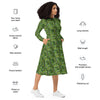 A person wearing a NerdyKeppie Lemurs Progress Pride Long Sleeve Midi Dress With Pockets. 