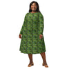 A person wearing a NerdyKeppie Lemurs Progress Pride Long Sleeve Midi Dress With Pockets. 