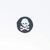 NerdyKeppie's Light Blue IATSE Theater Tech Jolly Roger Embroidered Patch are stitched on black duck cloth and backed by sturdy vinyl fuse.