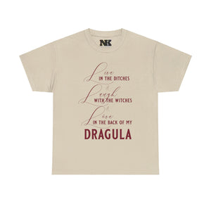 NerdyKeppie Live, Laugh, Dragula Cotton Tee Shirt. A unisex cotton tee shirt with a Live, Laugh, Dragula design on it. This cotton tee shirt has a classic fit.