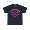 NerdyKeppie "Looking for Group" Cotton Polyamory Pride Tee Shirt. A unisex cotton tee shirt with a "Looking for Group" design on it in polyamory pride colors. This polyamory pride tee shirt has a classic fit.