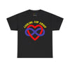 NerdyKeppie "Looking for Group" Cotton Polyamory Pride Tee Shirt. A unisex cotton tee shirt with a "Looking for Group" design on it in polyamory pride colors. This polyamory pride tee shirt has a classic fit.