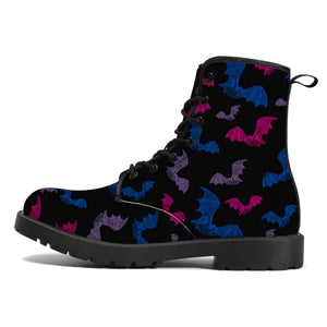 NerdyKeppie Engraved Bats Synthetic Leather Bi Pride Boots. 