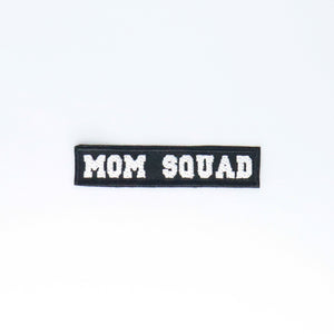 NerdyKeppie's "Mom Squad" Embroidered Patch are stitched on sturdy rectangular duck cloth and backed with vinyl fuse.