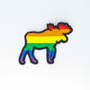 NerdyKeppie's Moose Embroidered Pride Patch are shaped like their namesake and stitched on black duck cloth!