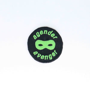 NerdyKeppie's No Hooked Backing "Agender Avenger" Embroidered Agender Pride Patch are stitched on black duck cloth and backed by sturdy vinyl fuse.