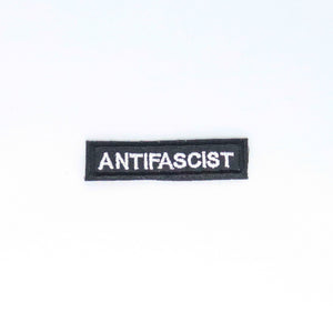 NerdyKeppie's No Hooked Backing "Antifascist" Embroidered Patch are stitched on sturdy rectangular duck cloth and backed with vinyl fuse.