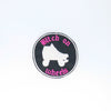 NerdyKeppie's No Hooked Backing "Bitch on Wheels" Embroidered Roller Derby Patch are stitched on black duck cloth and backed by sturdy vinyl fuse.