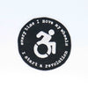 NerdyKeppie's No Hooked Backing "Every Time I Move My Wheels I Start A Revolution" Embroidered Disability Pride Patch are stitched on black duck cloth and backed by sturdy vinyl fuse.
