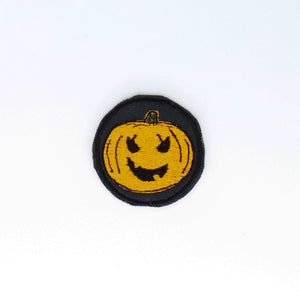 NerdyKeppie's No Hooked Backing Jack-O-Lantern Embroidered Halloween Patch are stitched on black duck cloth and backed by sturdy vinyl fuse.