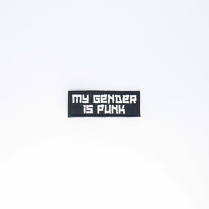 NerdyKeppie's No Hooked Backing "My Gender Is Punk" Embroidered Patch are stitched on sturdy rectangular duck cloth and backed with vinyl fuse.