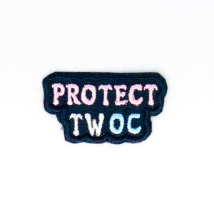 NerdyKeppie's No Hooked Backing "Protect Trans Women of Color" Embroidered Trans Pride Patch are stitched on black duck cloth and backed by sturdy vinyl fuse.