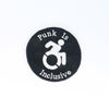 NerdyKeppie's No Hooked Backing "Punk is Inclusive" Embroidered Patch are stitched on black duck cloth and backed by sturdy vinyl fuse.