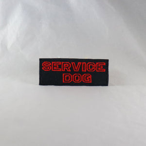 NerdyKeppie's No Hooked Backing "Service Dog" Embroidered Patch are stitched on sturdy rectangular duck cloth and backed with vinyl fuse.