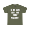 NerdyKeppie "No One Cares About Your Fragile Masculinity" Cotton Tee Shirt. A unisex cotton tee shirt with a "No One Cares About Your Fragile Masculinity" design on it. This tee shirt has a classic fit.