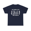 NerdyKeppie "No Spoons Left Only Knives" Cotton Disability Pride Tee Shirt. A unisex cotton tee shirt with a "No Spoons Left Only Knives" design on it. This disability pride tee shirt has a classic fit.